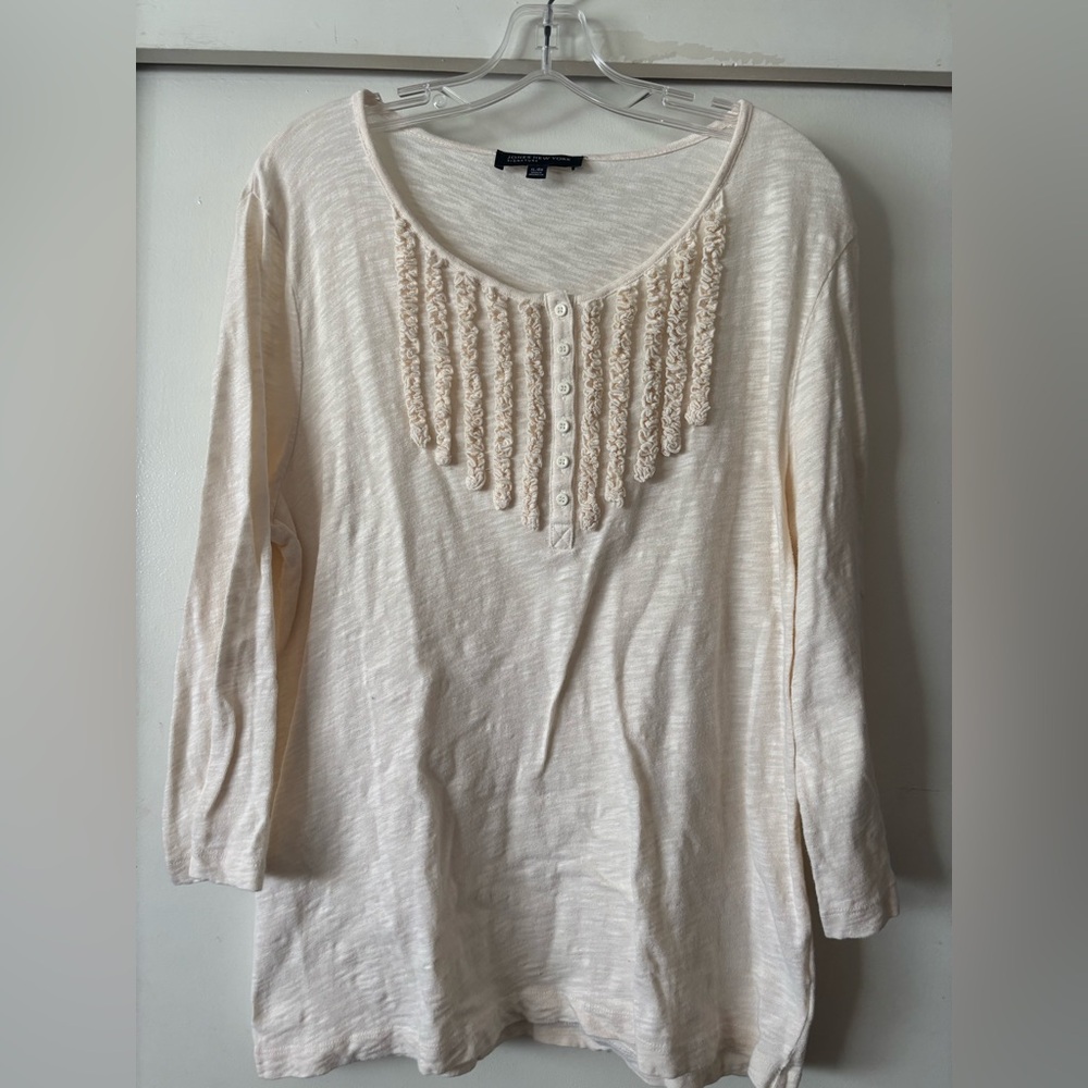 Jones of New York ruched button cream top long sleeve XL